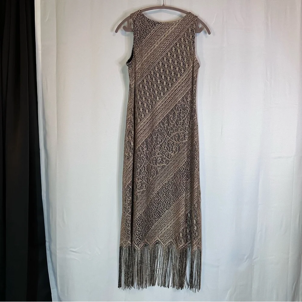 Vintage MSK Maxi Flapper Dress Gold Metallic Blend Lined Sz 10 Y2K 90s Made‎ USA - Picture 2 of 12